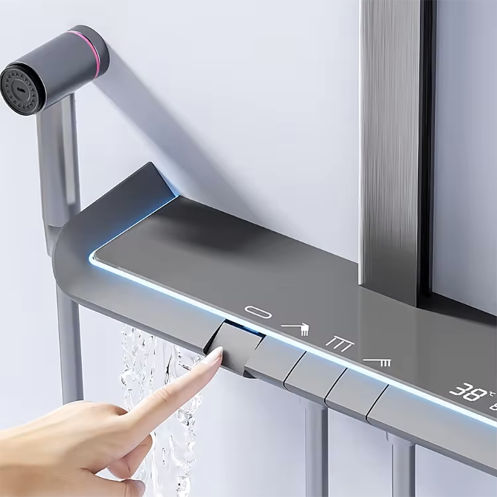 Colonne de douche LED gris thermostatique Brako