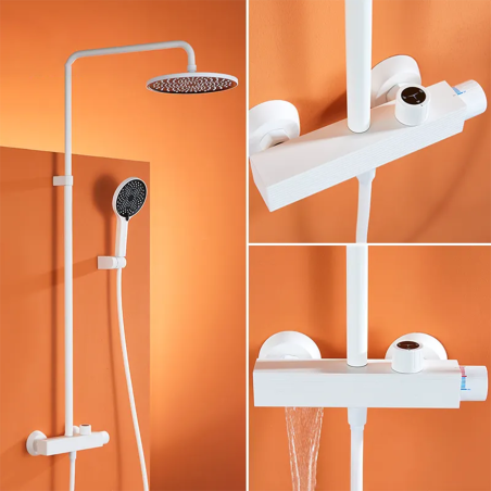 "Colonne de Douche Murale Blanche Leo : Élégance, Confort et Polyvalence"