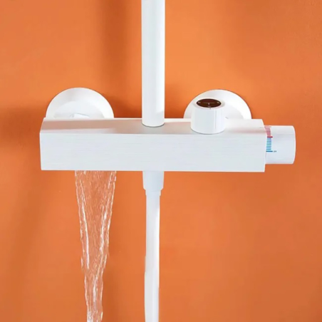 Colonne de douche murale blanche Ø25cm, Leo