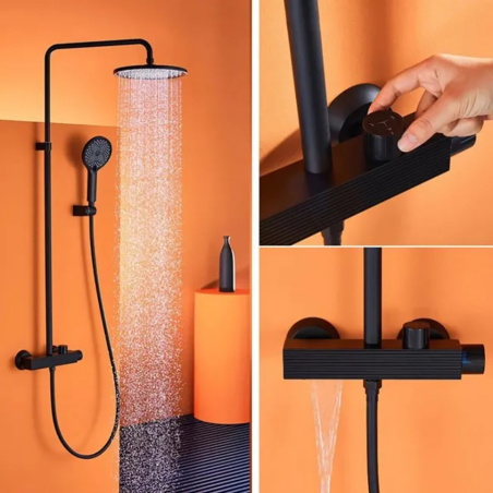 Colonne de douche noire Ø25cm, Laphrodite