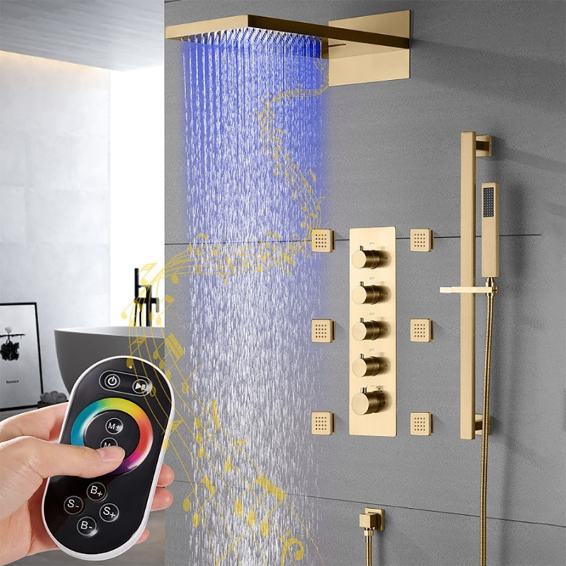 Milane : Douche Connectée Dorée avec Jets Massants et Contrôle Bluetooth