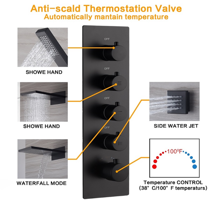 Douche à encastrer connectée noire, York