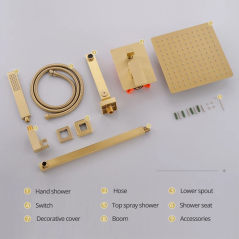 Douche Murale Benise : Luxe Doré Brossé, Design Élégant et Écologie