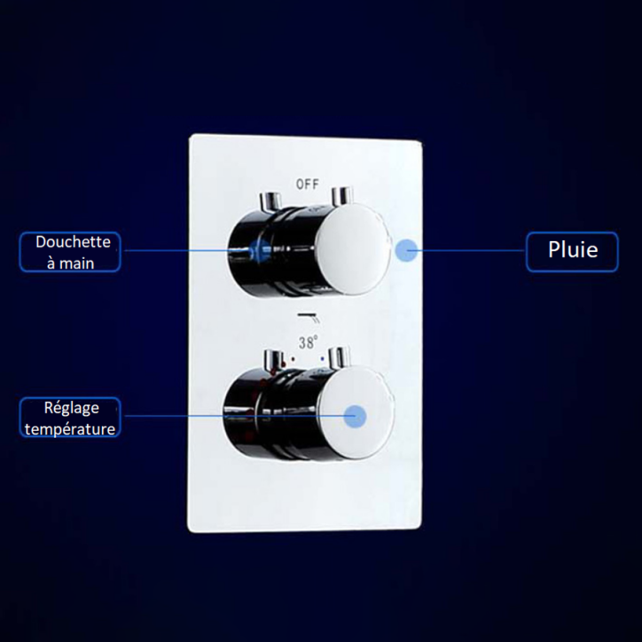 Douche thermostatique de  led encastrer chrome, Glascow