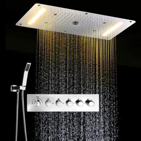 Ciel de pluie thermostatique led chrome, Milaga