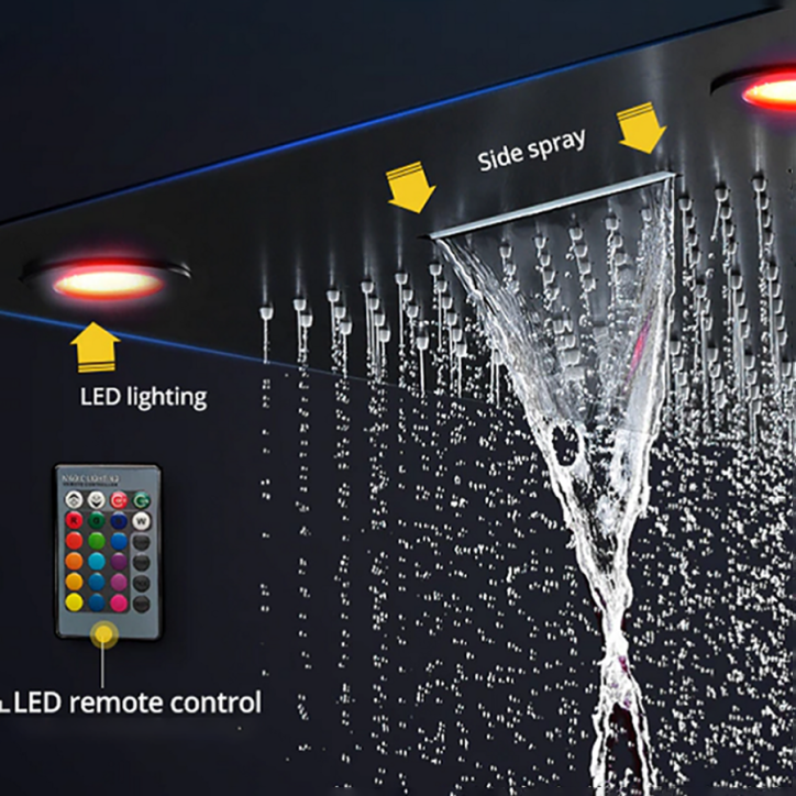 Composition de douche thermostatique led noire, Mona