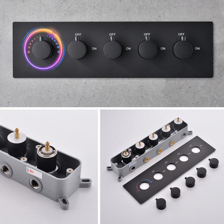 Ciel de pluie connecté led thermostatique noir, Quita