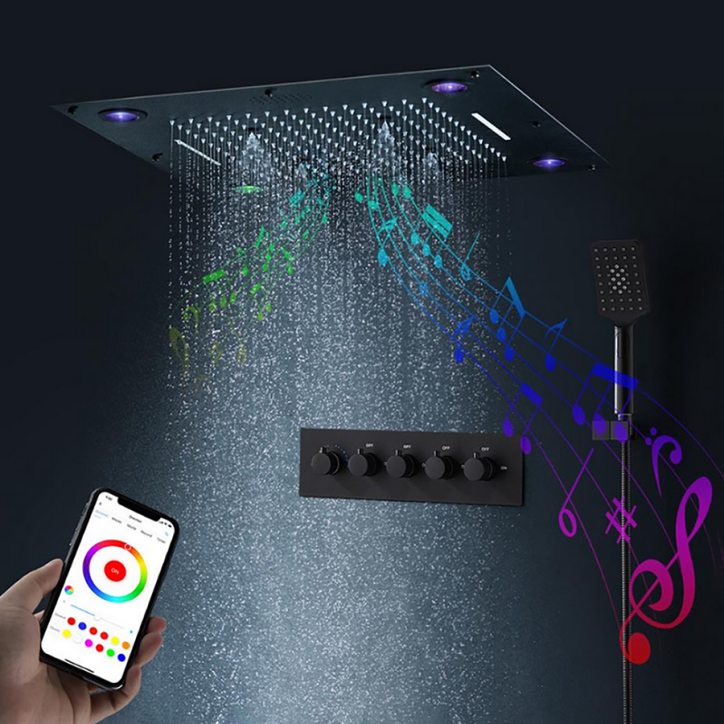 Ciel de pluie connecté led thermostatique noir, Quita