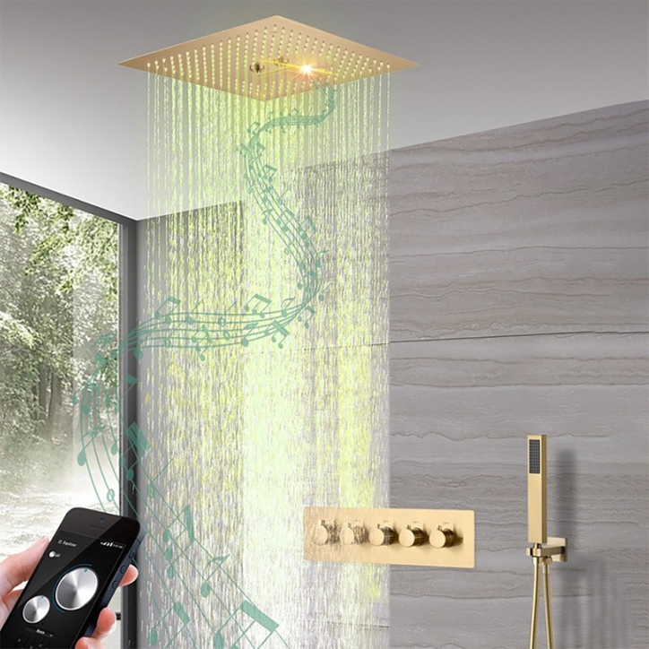 Ciel de pluie connecté led doré brossé, Caracasse