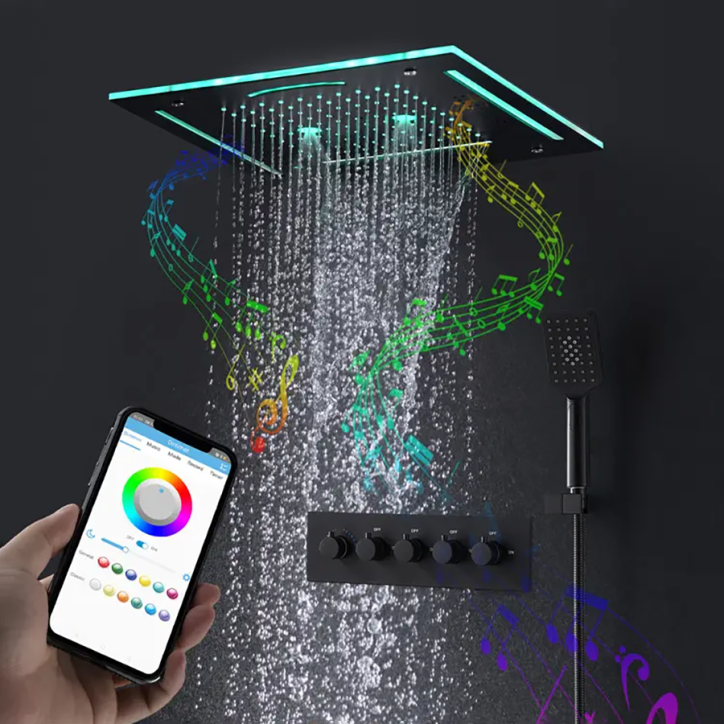 Ciel de pluie connecté led thermostatique noire ,Mako