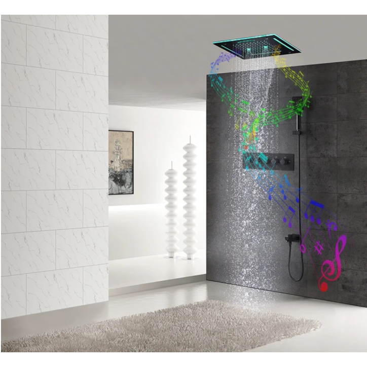 Ciel de pluie connecté led thermostatique noire ,Mako