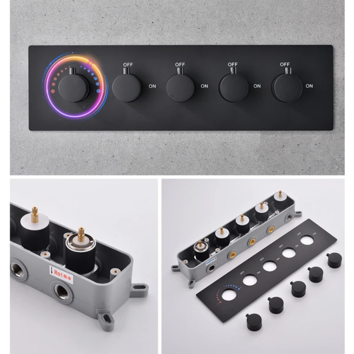 Ciel de pluie connecté led thermostatique noire ,Mako