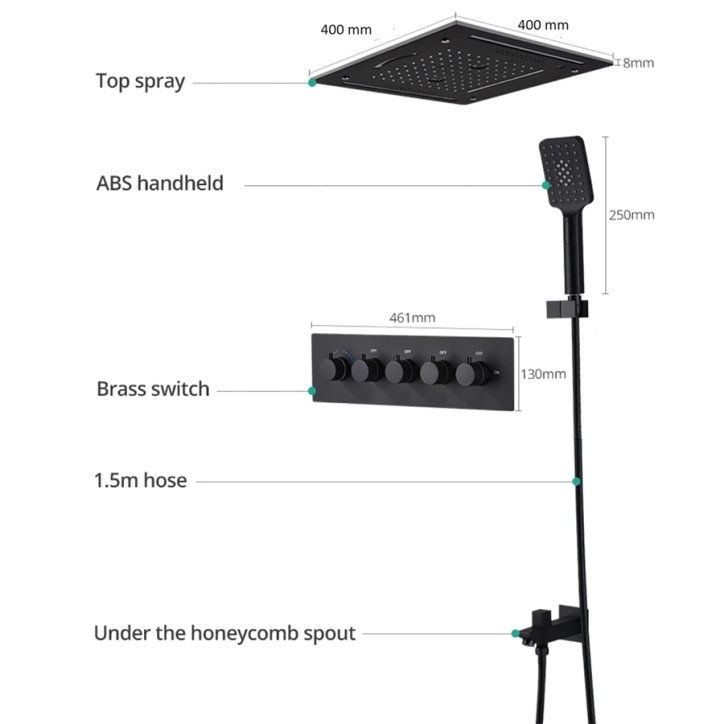 Ciel de pluie connecté led thermostatique noire ,Mako