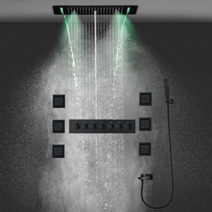 Ciel de pluie led thermostatique hydro noir, Lisboa