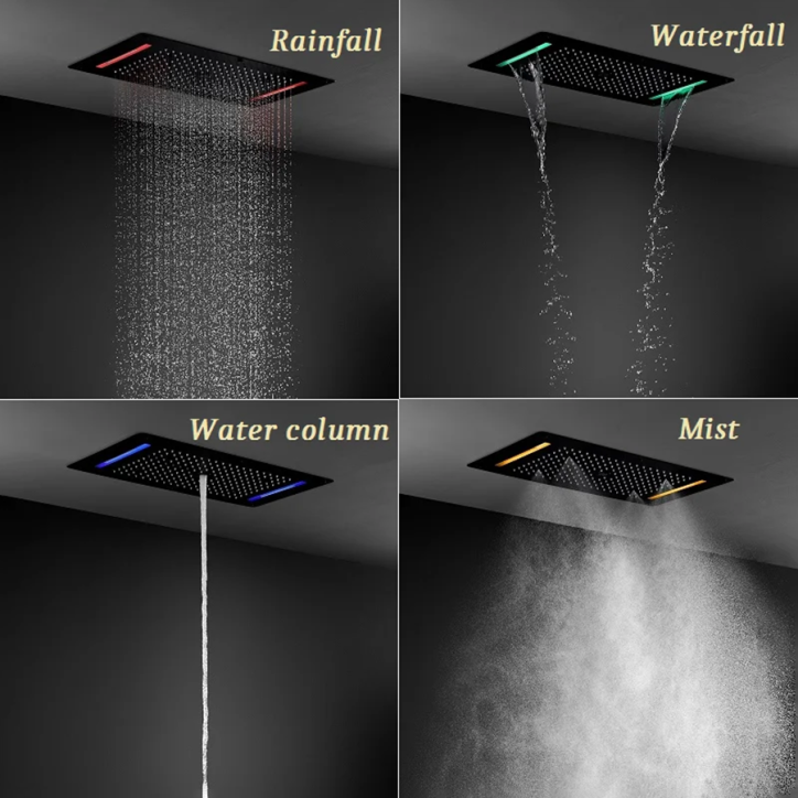 Ciel de pluie led thermostatique hydro noir, Lisboa