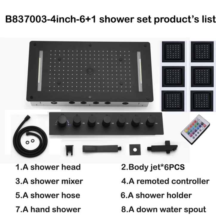 Ciel de pluie led thermostatique hydro noir, Lisboa