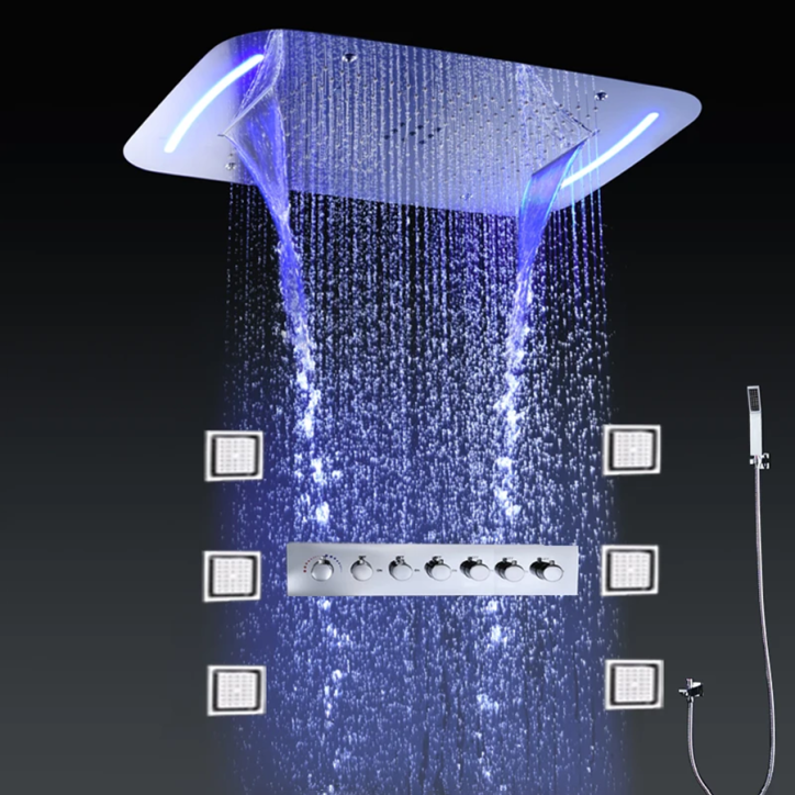 Douche ciel de pluie led massant thermostatique chrome, Chicago