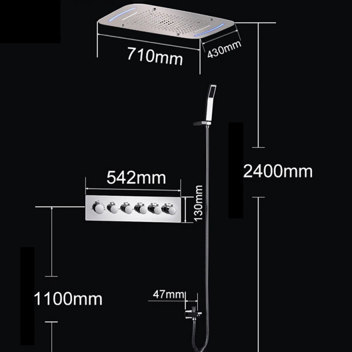 Douche ciel de pluie led massant thermostatique chrome, Chicago