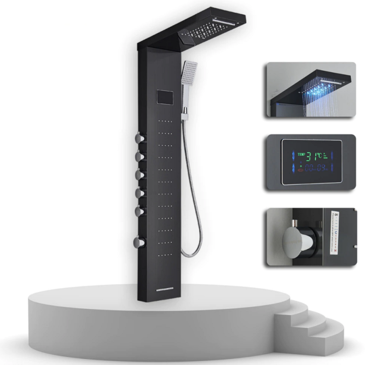 Colonne de douche hydromassante led noir, Milano