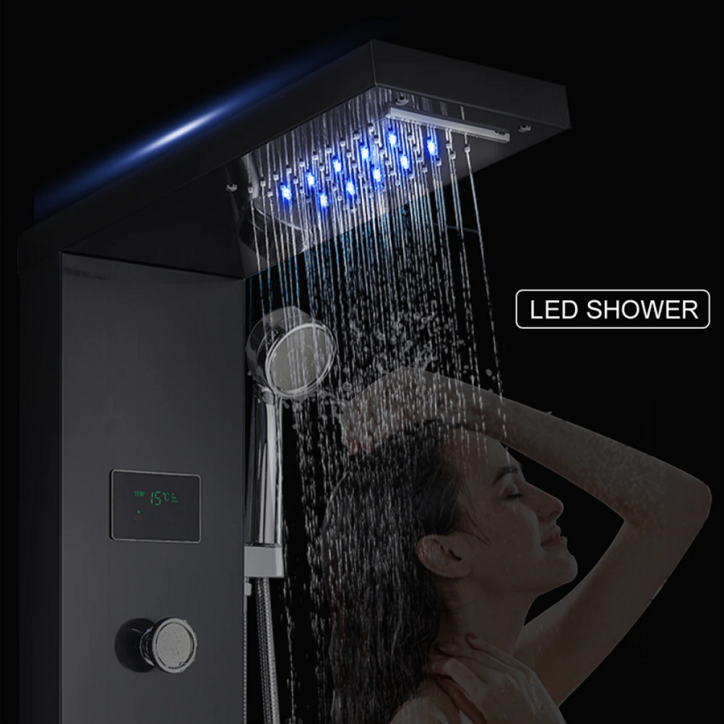 Colonne de douche hydromassant led noir, Glame