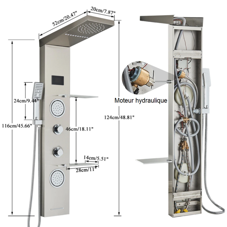 Panneau de douche massant led gris, Narko