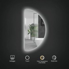 Miroir Demi-Lune LED Openda - Élégance, Antibuée, et Éclairage Dimmable
