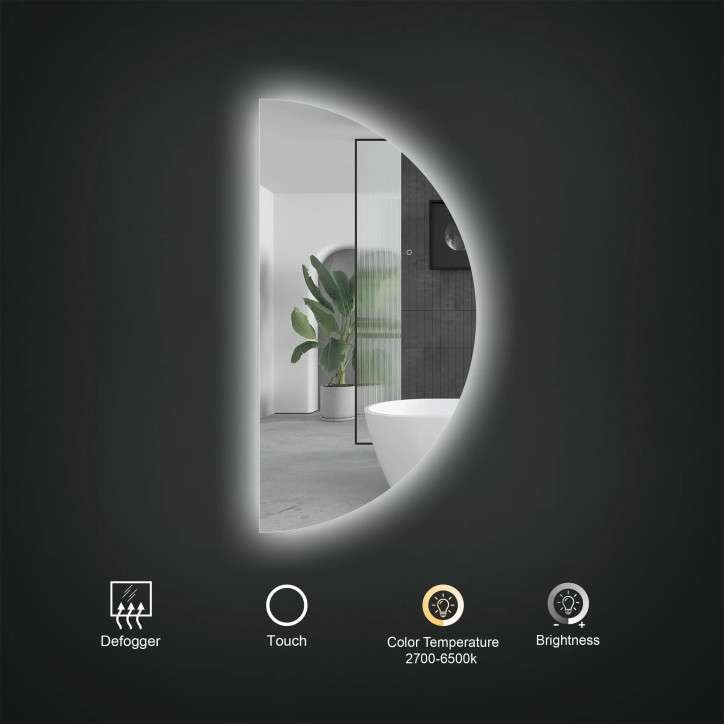 Miroir led demi lune 1000 x 900 mm sensitif, Openda