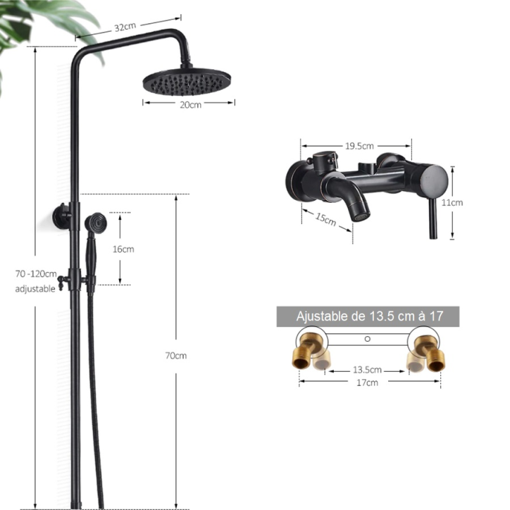 Colonne bain douche noire Ø25cm, Karat