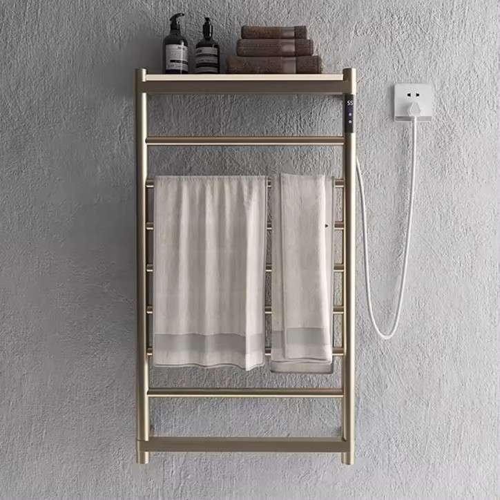 Sèche serviette électrique avec plateau doré brossé, Drop