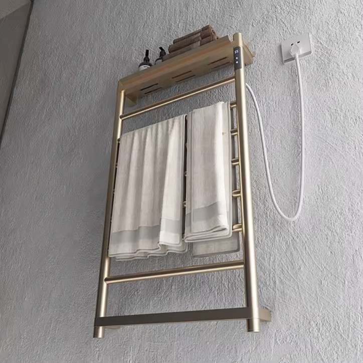 Sèche serviette électrique avec plateau doré brossé, Drop