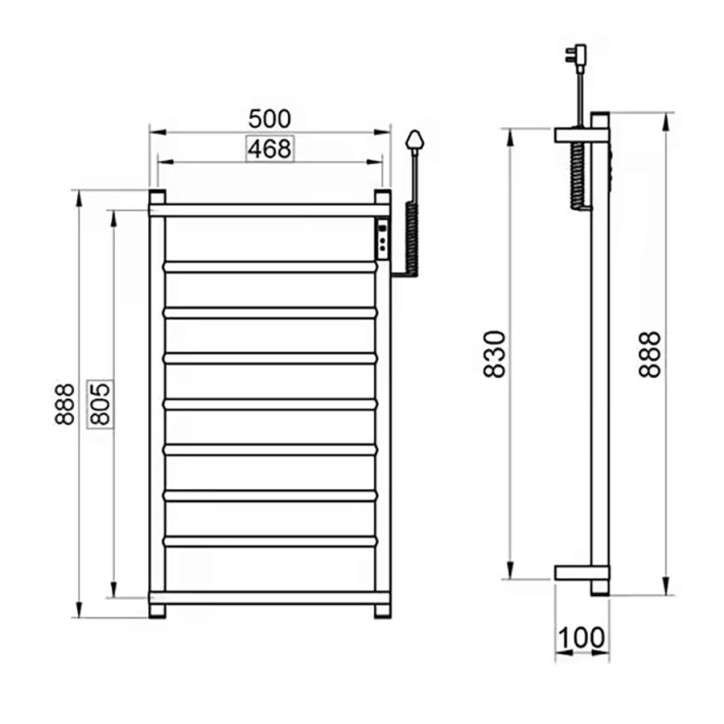 Sèche serviette électrique avec plateau doré brossé, Drop